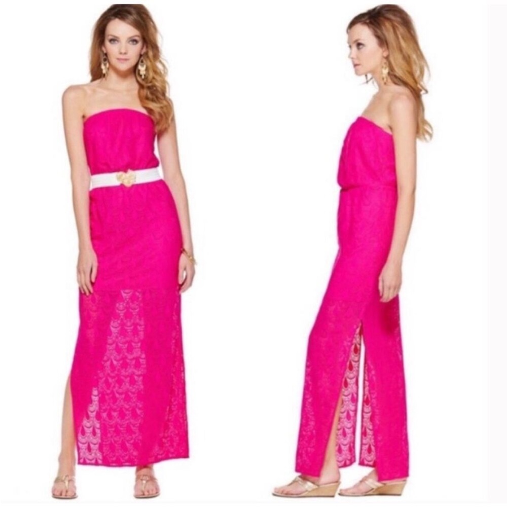 Lilly Pulitzer Pink Strapless crochet maxi Dress